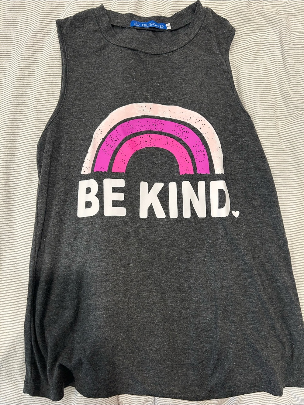 iris Charcoal Tank Top with Pink Rainbow "BE KIND"